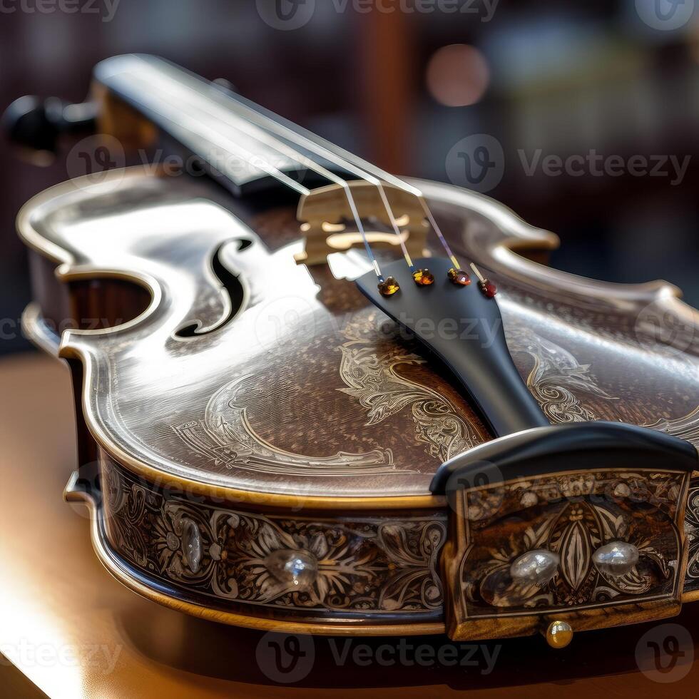 vicino su di un' bellissimo elegante violino generativo ai foto