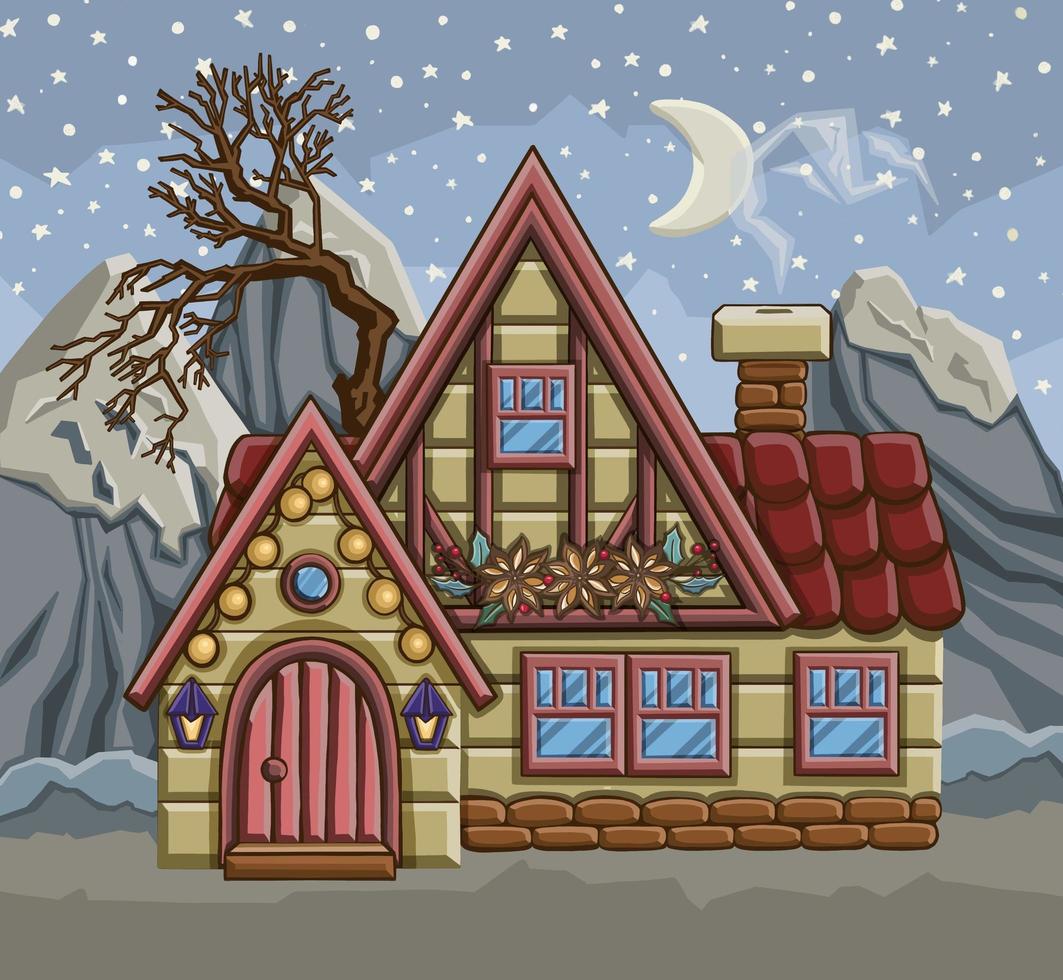 inverno notte paesaggio con decorato Casa costruzione. allegro Natale e contento nuovo anno. vacanza volta. . alto qualità illustrazione foto