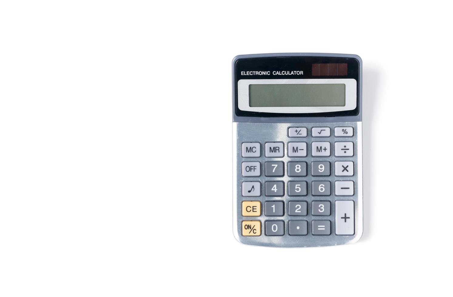 nuovo moderno calcolatrice isolato su bianca sfondo foto