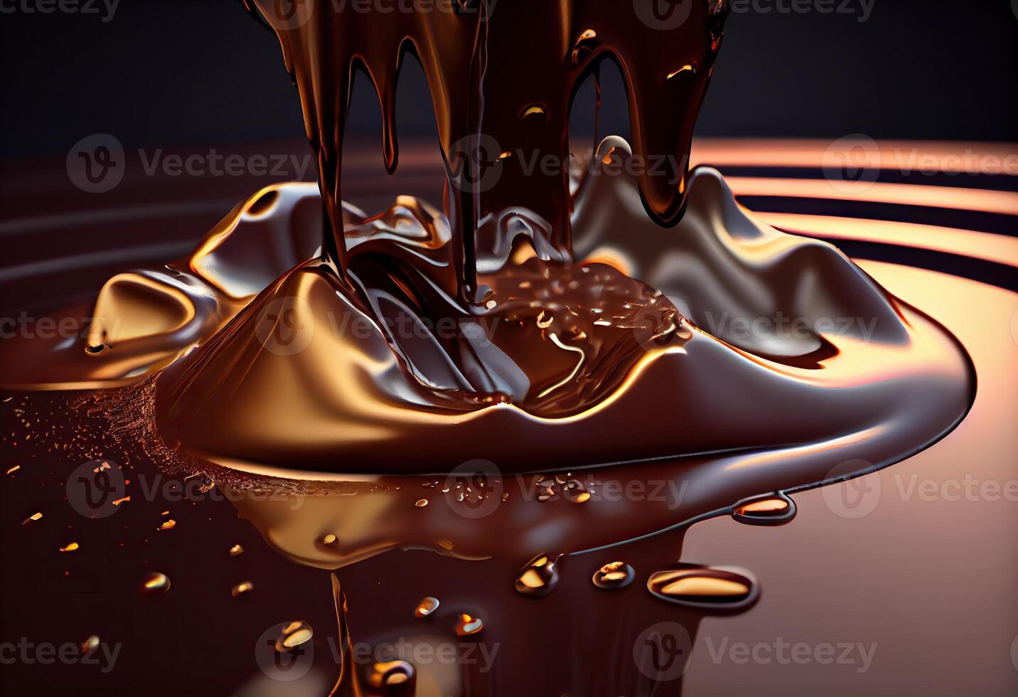 generativo ai illustrazione di fuso caldo cioccolato sfondo, fuso buio cioccolato fluire, copia spazio foto