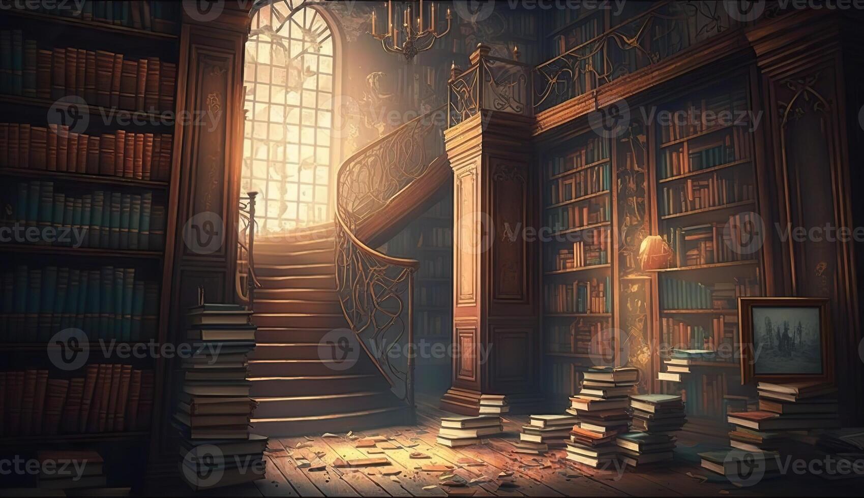 generativo ai illustrazione di vecchio biblioteca o libreria con molti  libri su scaffali 22923268 Stock Photo su Vecteezy