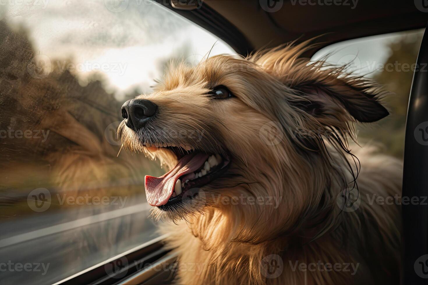 contento cane sembra su a partire dal auto finestra. strada viaggio con cane. generativo ai foto