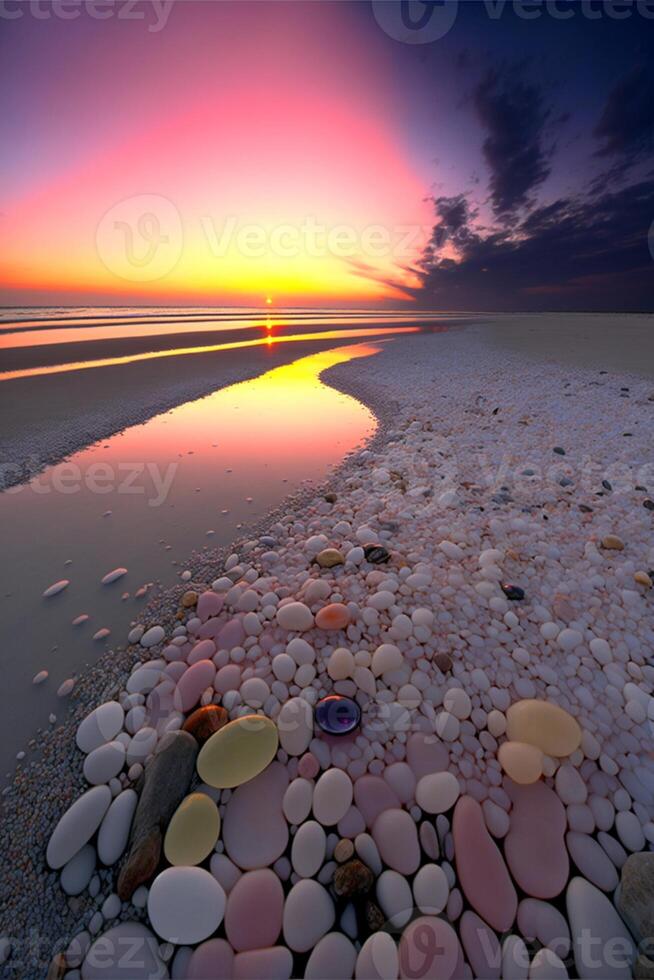 spiaggia pieno con molte di rocce Il prossimo per il oceano. generativo ai. foto