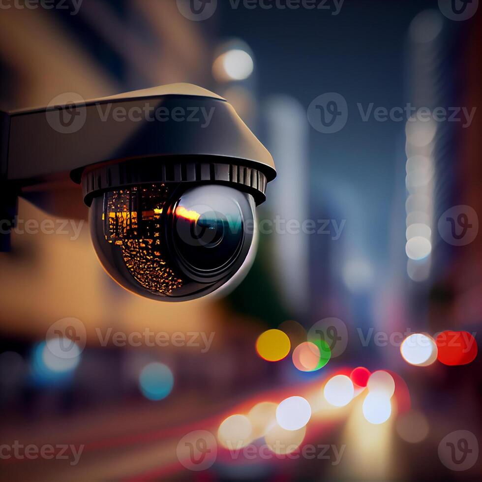 in linea sicurezza cctv telecamera sorveglianza sistema nel il città. ai generato illustrazione foto