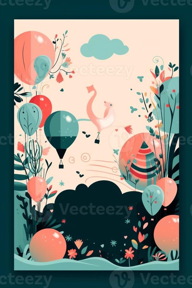 colorato semplice decorazione illustrazione per festa, compleanno, bambino doccia, bridal doccia, la laurea, attività commerciale evento, mille dollari apertura, anniversario, vacanza invito bozza e saluti carta modello. foto