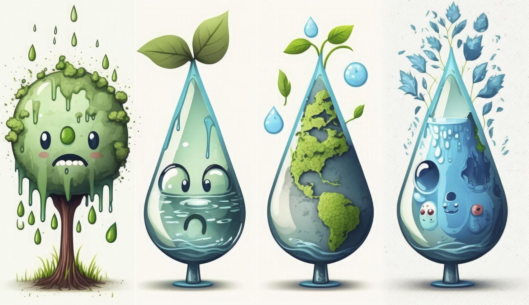 concetto di ecologia e mondo acqua giorno .cartone animato arte, mondo terra giorno manifesto, striscione, carta, aprile 22, Salvataggio il pianeta, ambiente, pianeta terra, creare ai foto