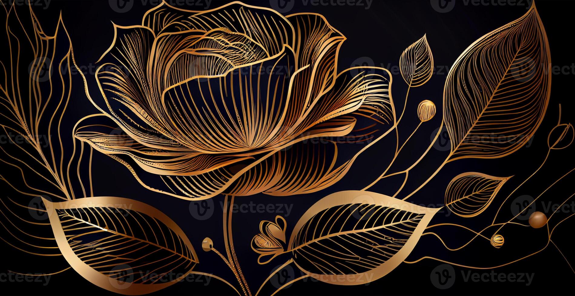 lusso vip lusso sfondo con d'oro Linee di artistico fiori e botanico le foglie - ai generato Immagine foto
