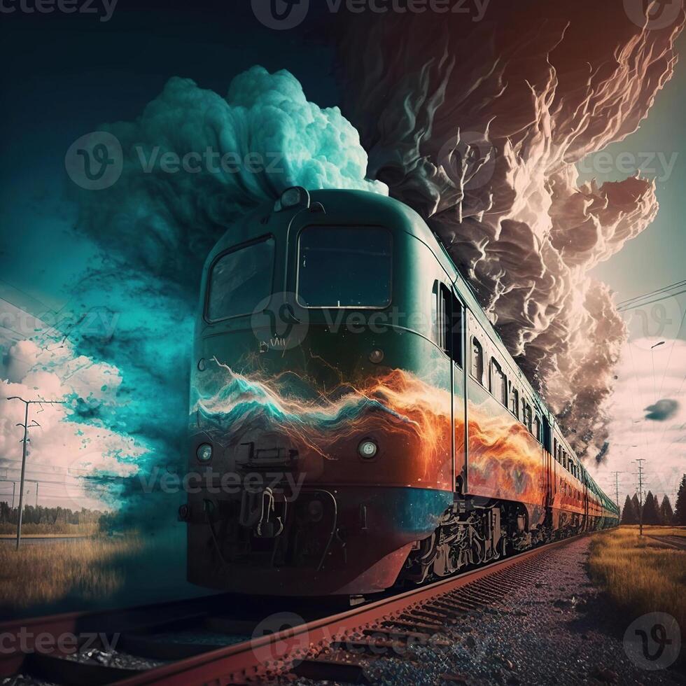 il bellissimo Visualizza di un' treno intestazione Sud a tramonto, generativo ai foto