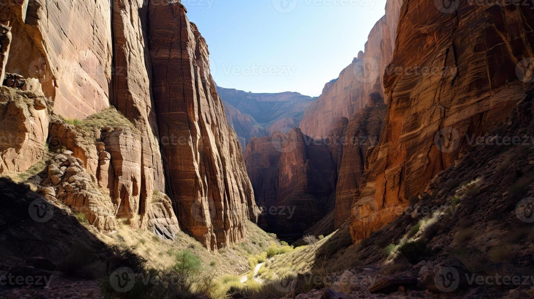 un' canyon con ripido roccia muri. generativo ai foto