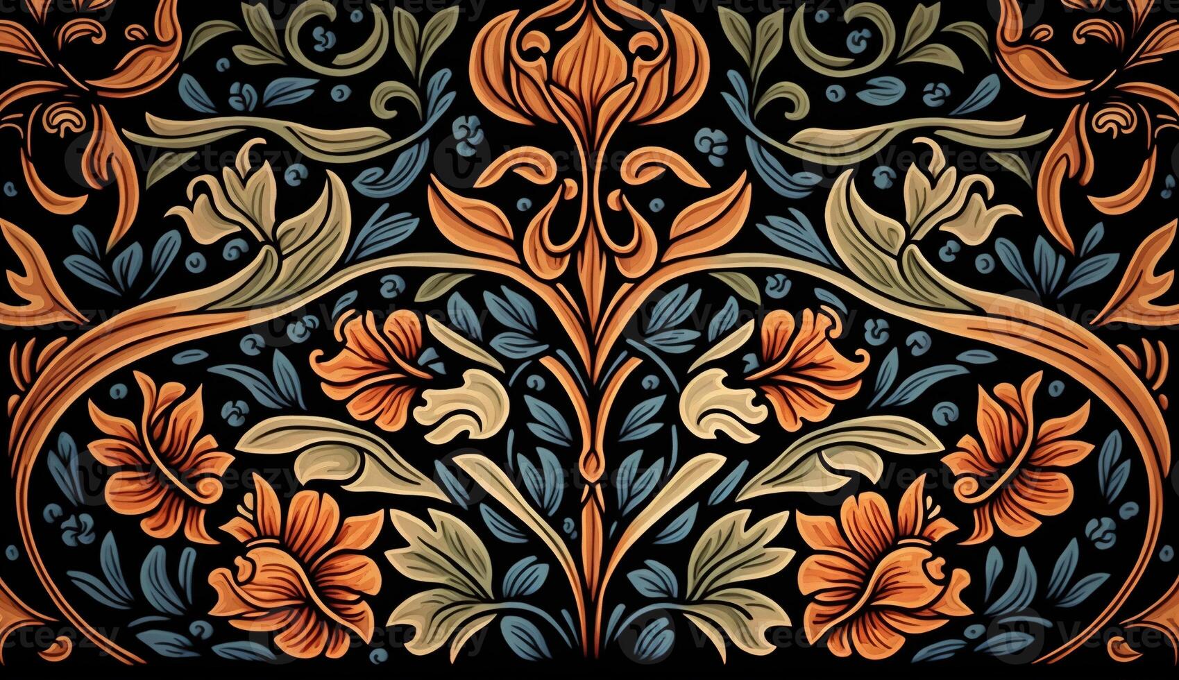 generativo ai, floreale colorato modello. William morris ispirato naturale impianti e fiori sfondo, Vintage ▾ illustrazione. popolare stile foto