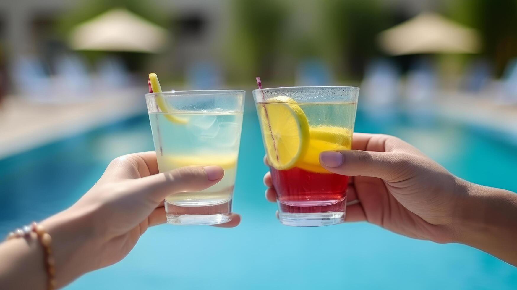mani con estate cocktail. illustrazione ai generativo foto