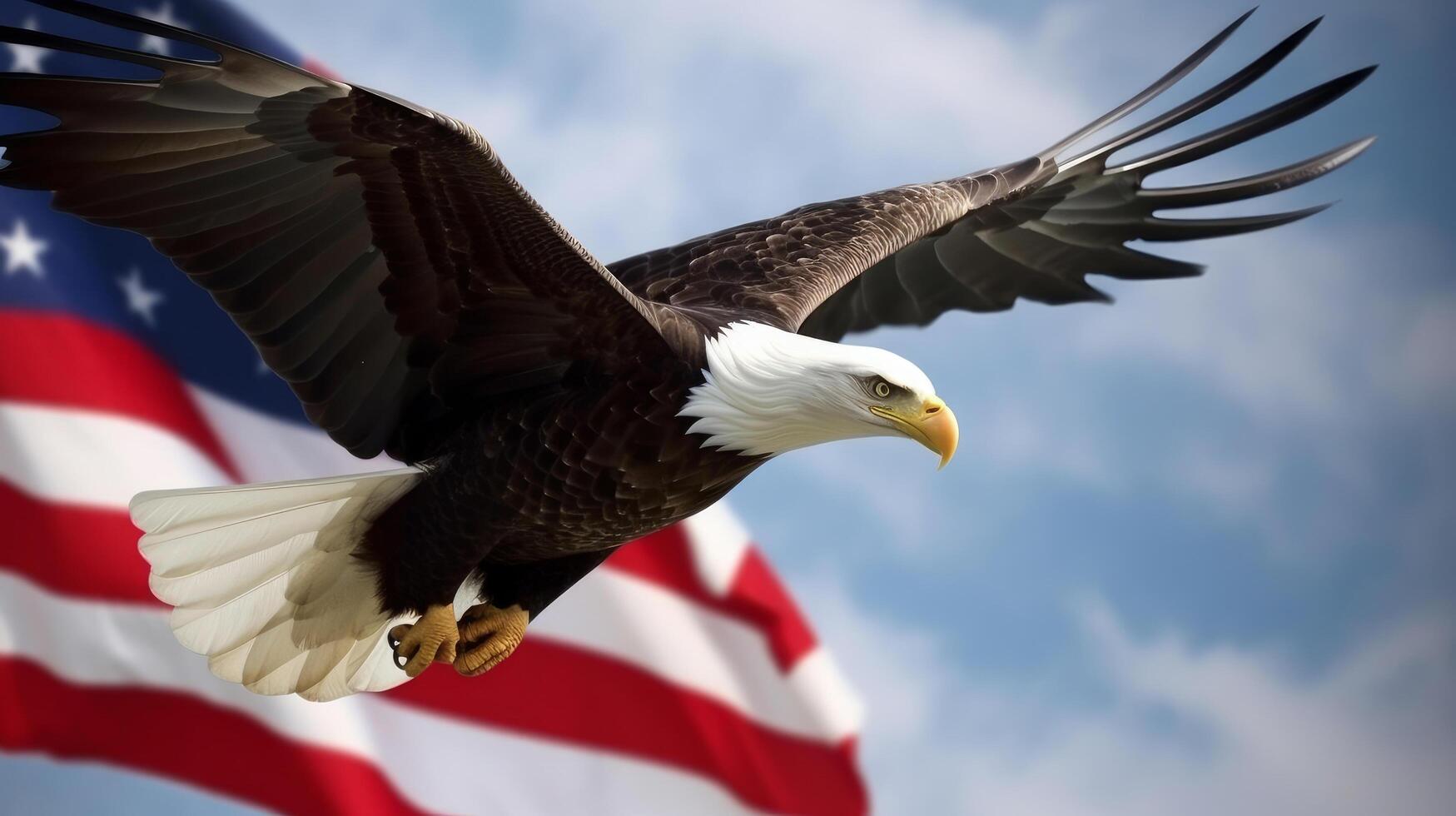 aquila con Stati Uniti d'America bandiera. illustrazione ai generativo foto