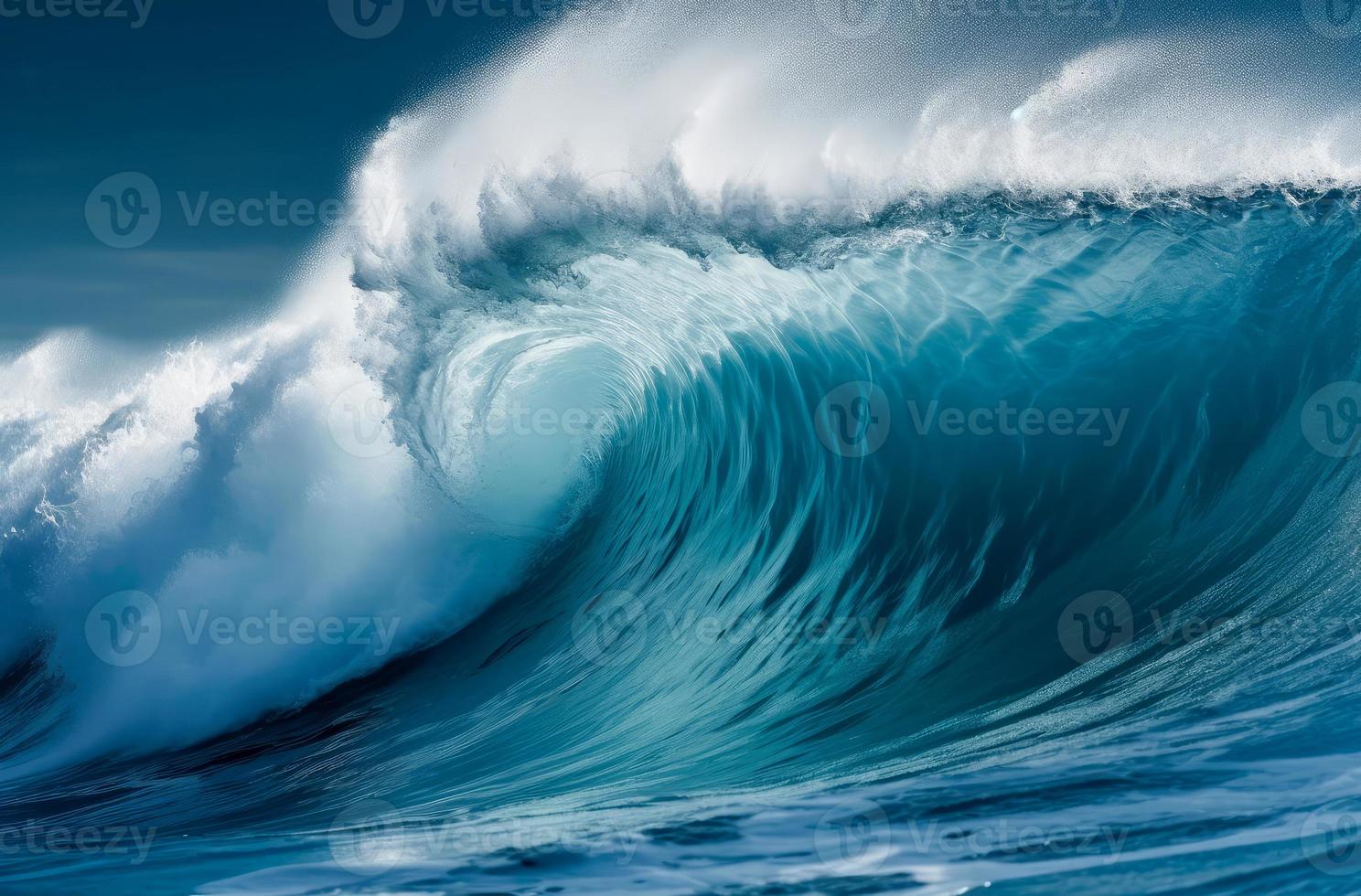 blu oceano onda. grande onde rottura su un scogliera lungo foto