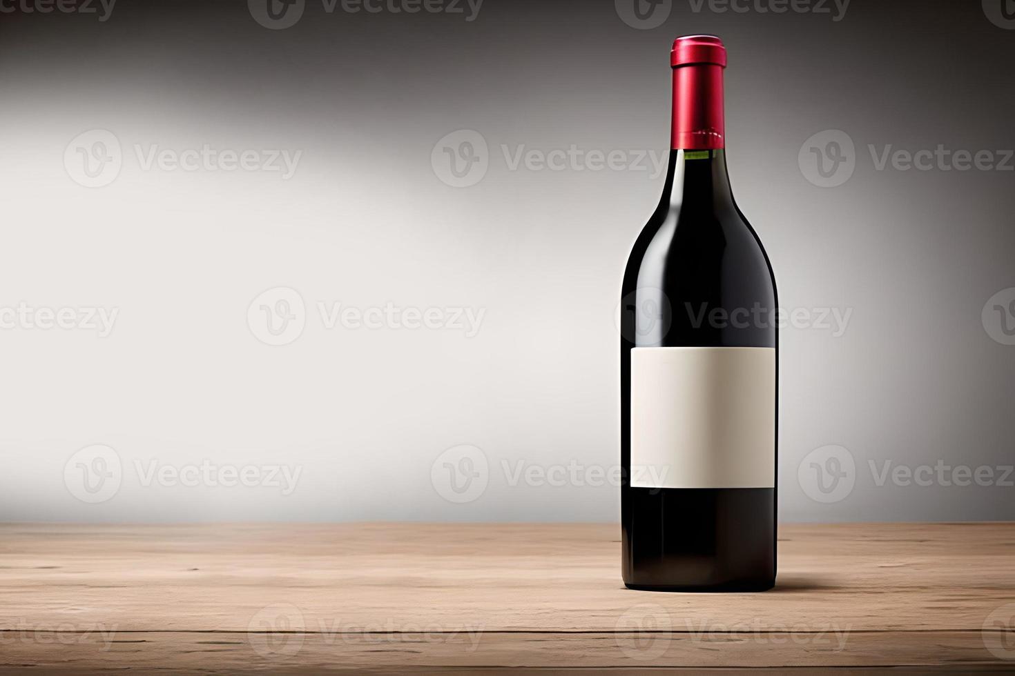nero bicchiere vino bottiglia modello, studio sparare, bene illuminazione, bianca etichetta etichetta rosso foca coperchio, marketing e Prodotto presentazione. foto