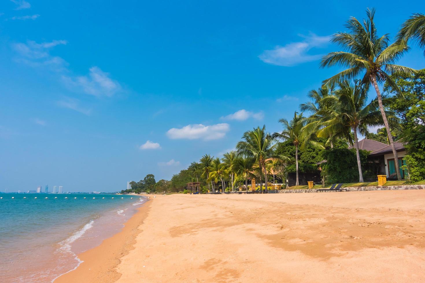 bellissima spiaggia e mare con palme foto