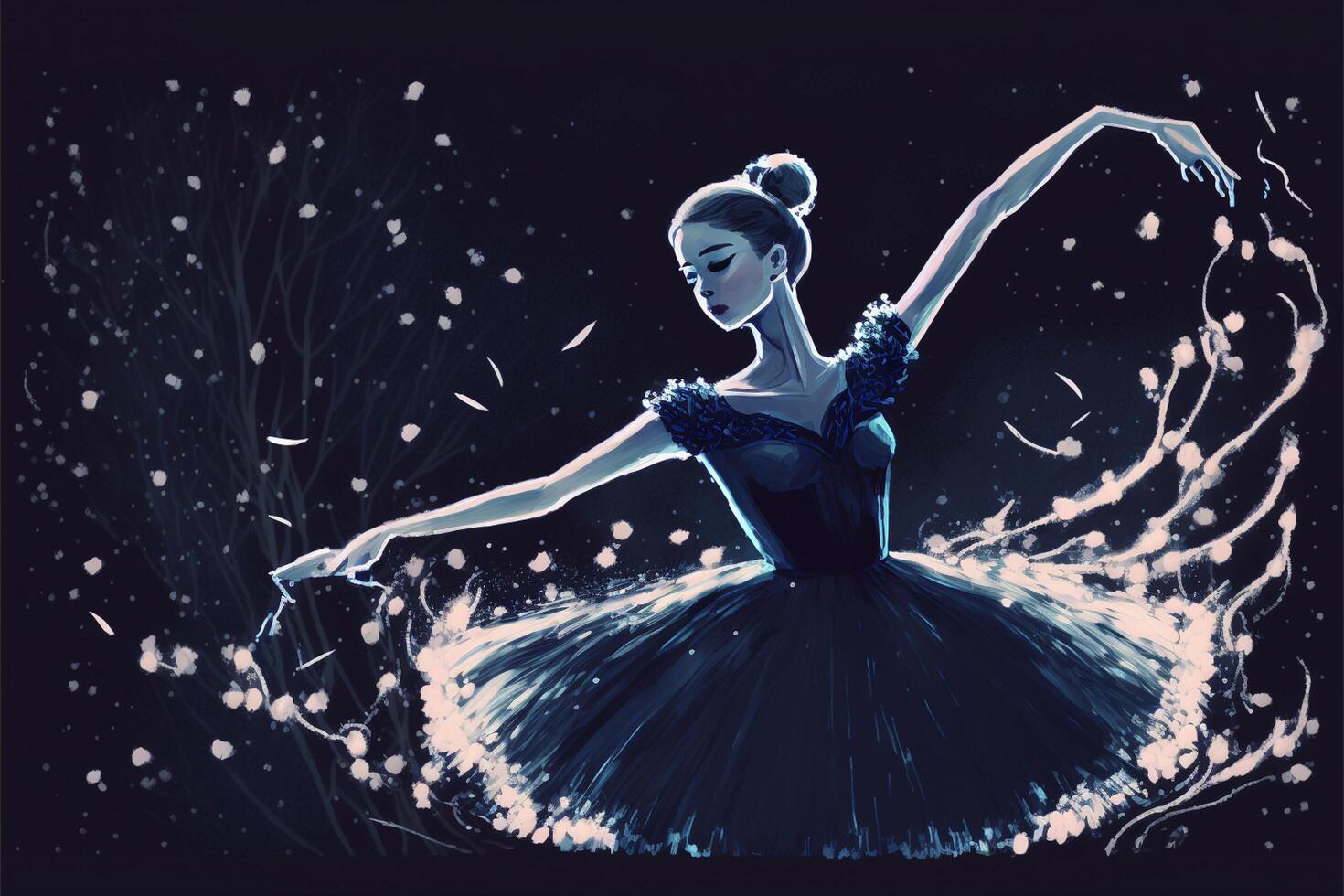 pittura di un' ballerina nel un' blu vestire. generativo ai. foto