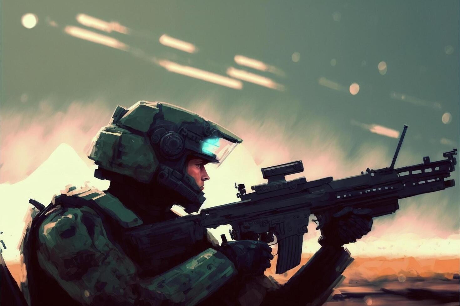 digitale pittura di un' soldato con un' fucile. generativo ai. foto