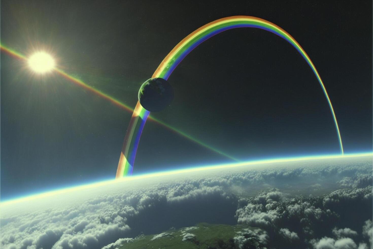 un Immagine di un' arcobaleno al di sopra di il terra. generativo ai. foto