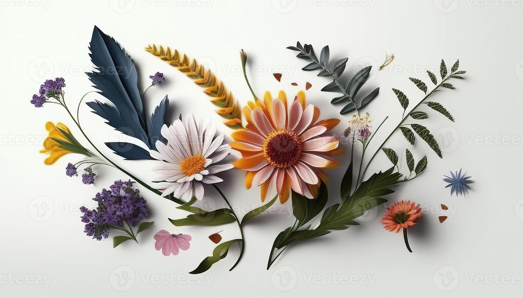 bellissimo fiori su un' bianca sfondo, digitale arte illustrazione, generativo ai foto