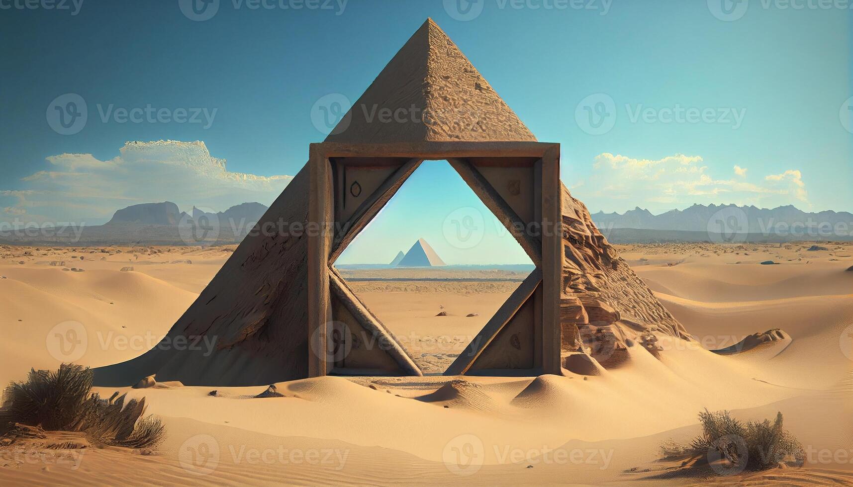 deserto portale triangolo, digitale arte illustrazione, generativo ai foto