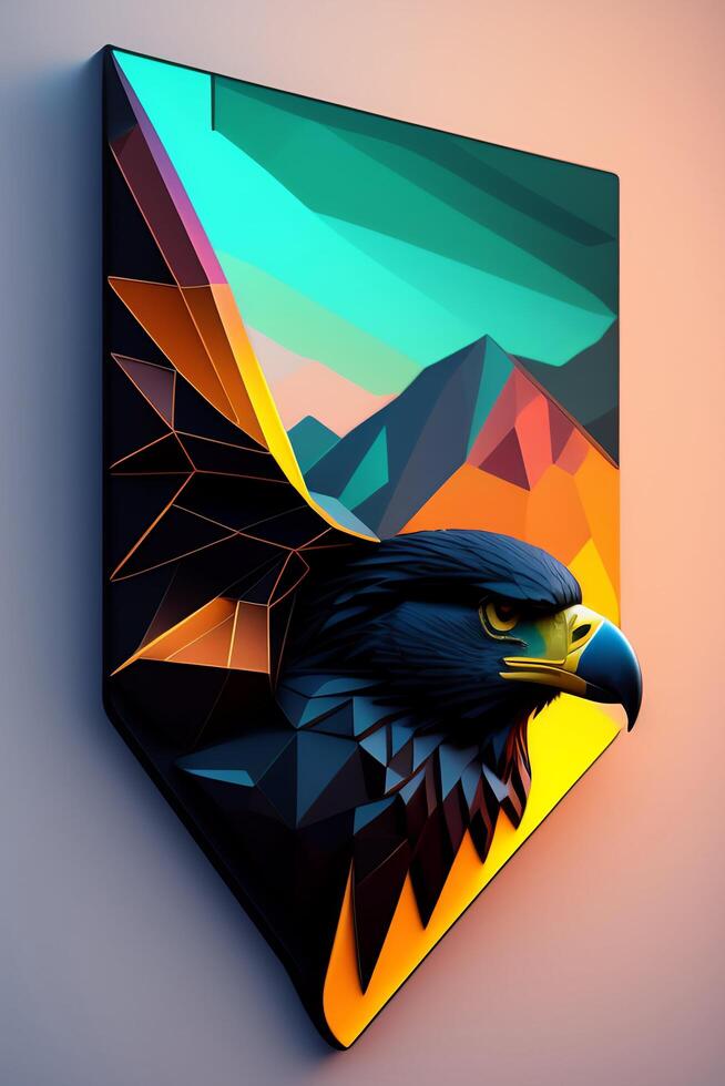 aquila testa Basso poli stile. 3d illustrazione. poligonale stile. ai generato foto