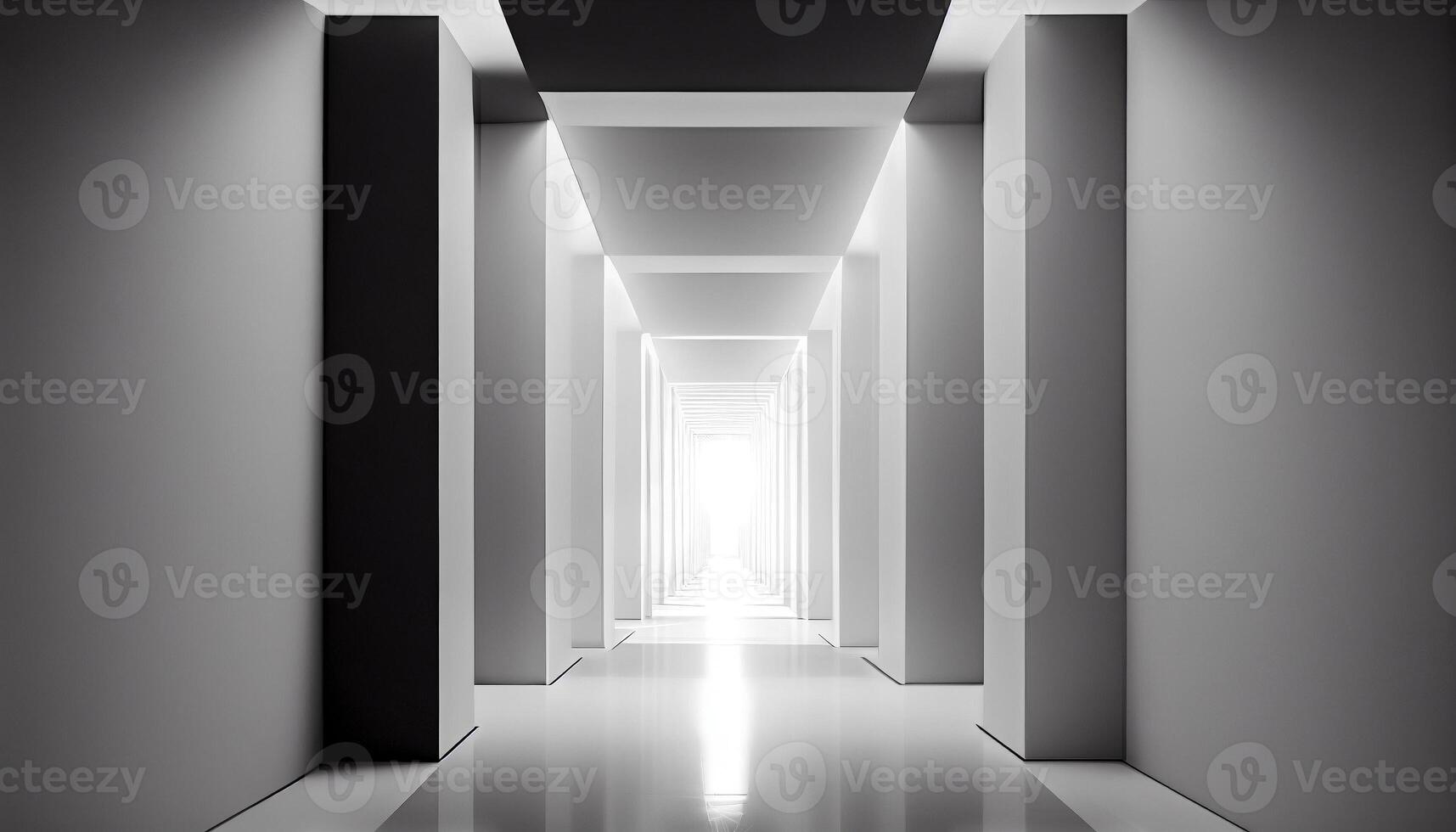 illuminato bianca corridoio, creato con generativo ai foto