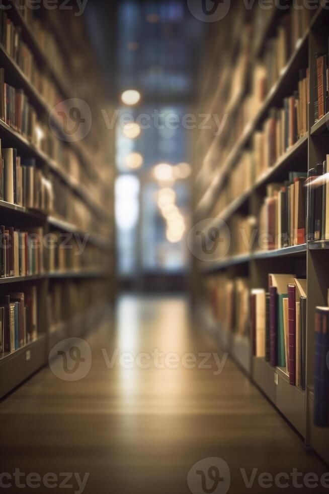 sfocato scaffale nel il biblioteca, creato con generativo ai foto