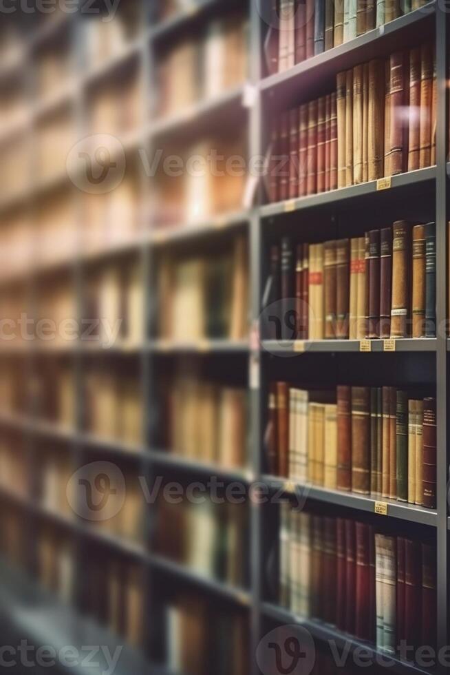 sfocato scaffale nel il biblioteca, creato con generativo ai foto