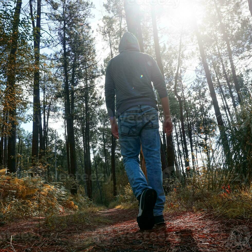 uomo il trekking nel il montagna, consapevolezza e meditazione, bilbao, Spagna foto