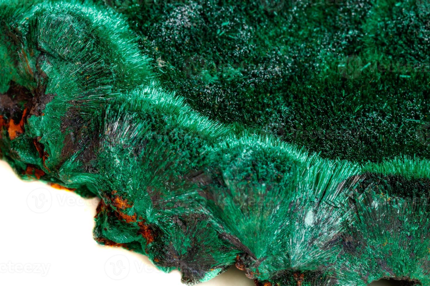 macro minerale pietra plisovia, peluche, raso malachite su un' bianca sfondo foto