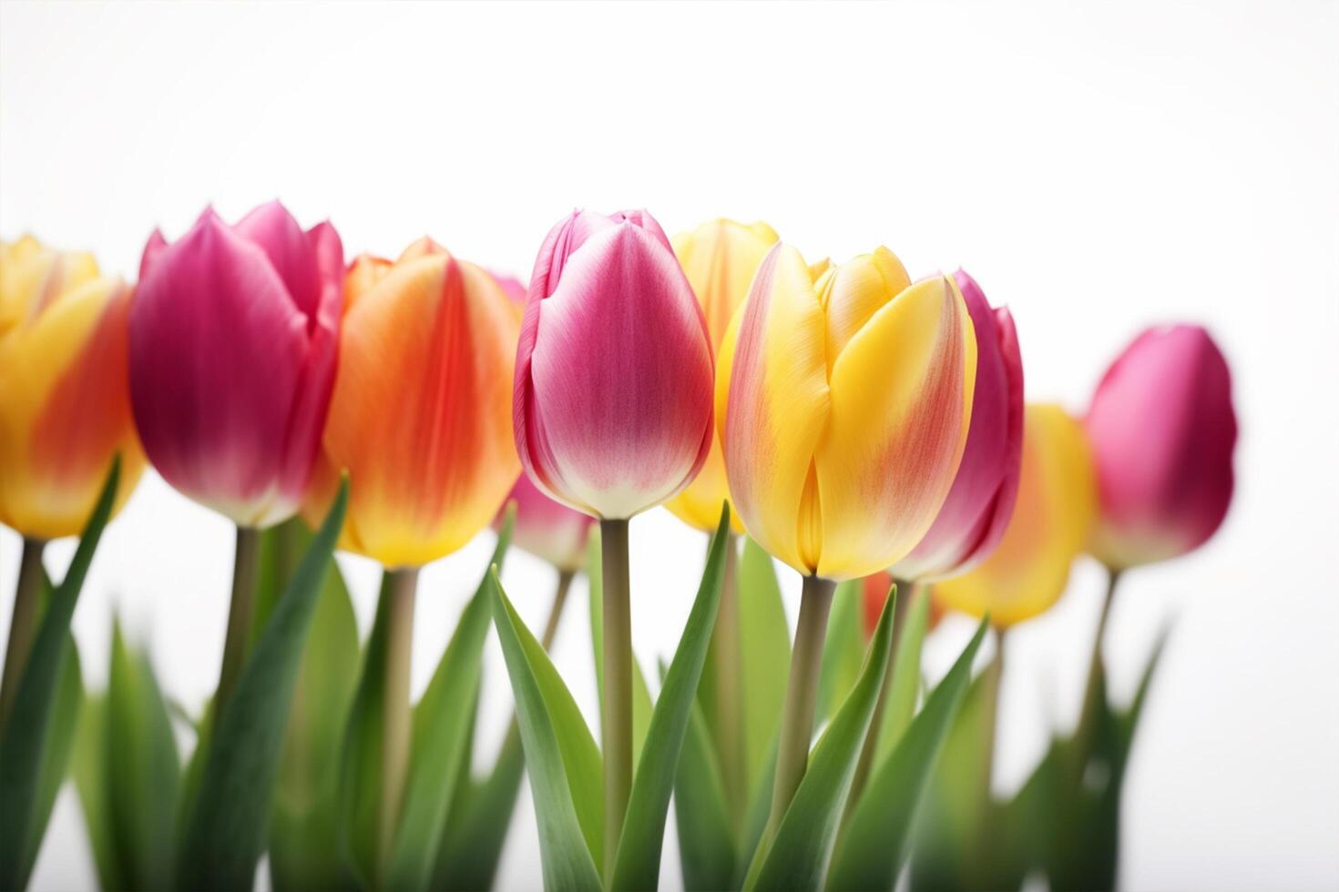 contento madre giorno. mazzo di tulipani su un' bianca sfondo con spazio per testo generativo ai foto