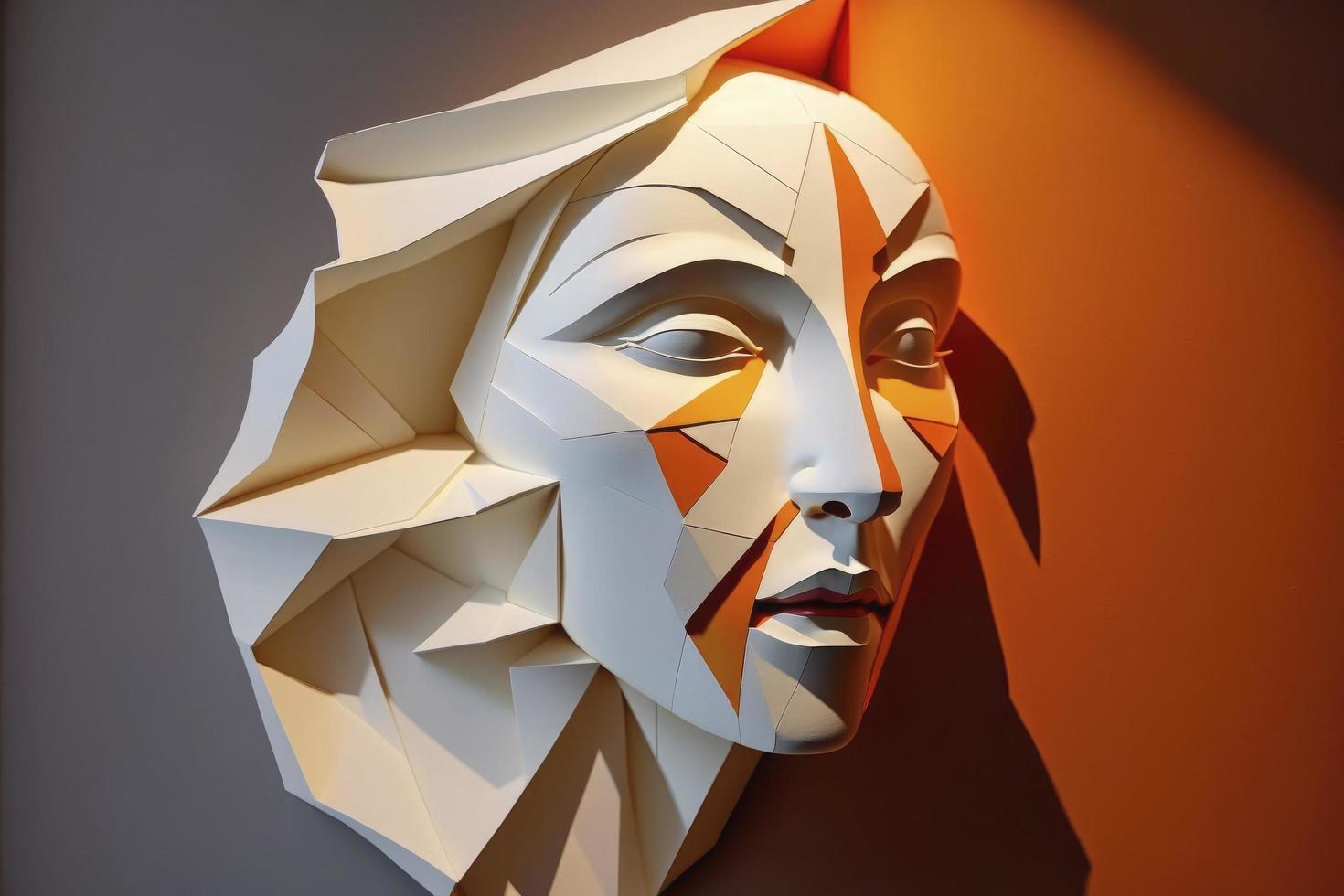 moderno astratto donna di viso scultura disegno, pastello colori, 3d rendere e illustrazione , creare ai foto