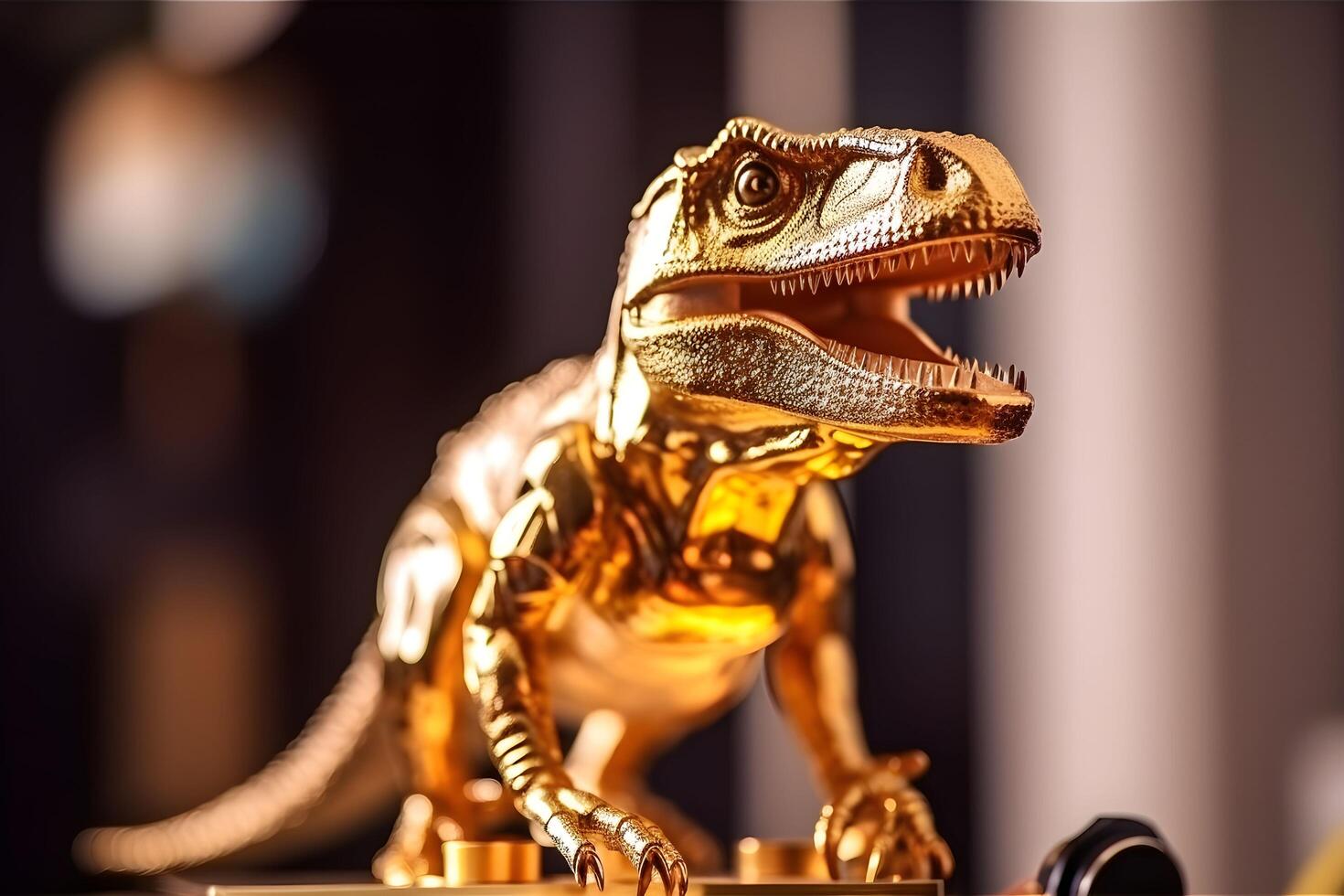 d'oro trex dinosauro metallo robot, generativo ai generato tecnologia foto