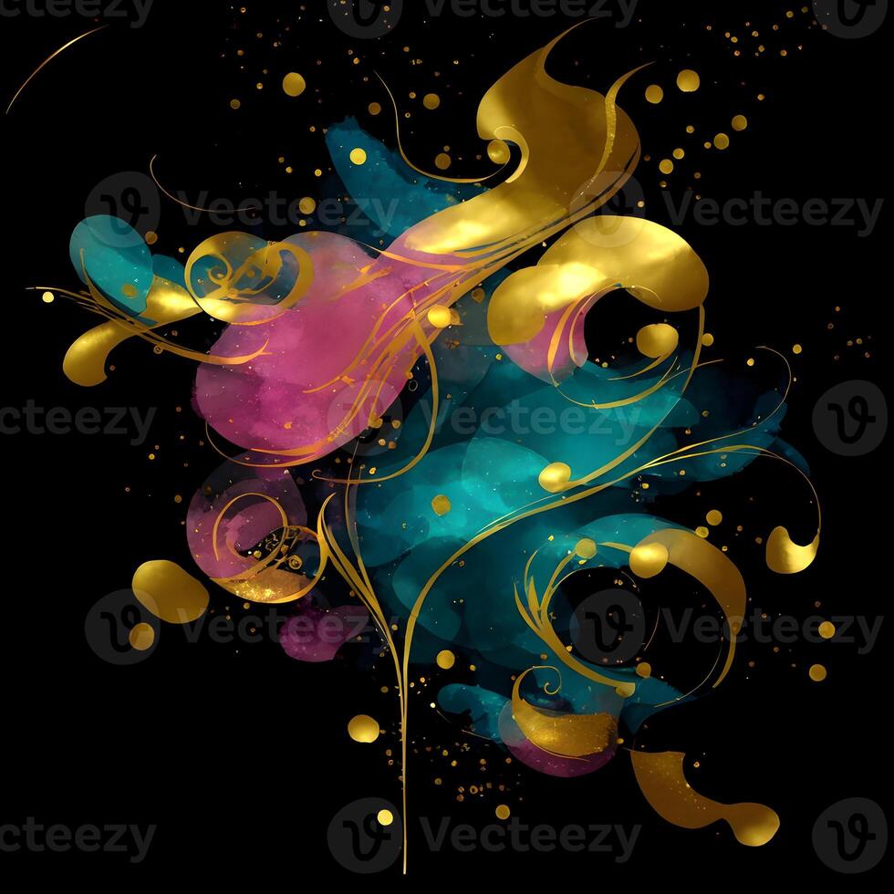astratto multicolore dipingere spruzzo esplosione su nero sfondo, astratto vorticoso sfondo, acquerello luccichio struttura, generativo ai foto