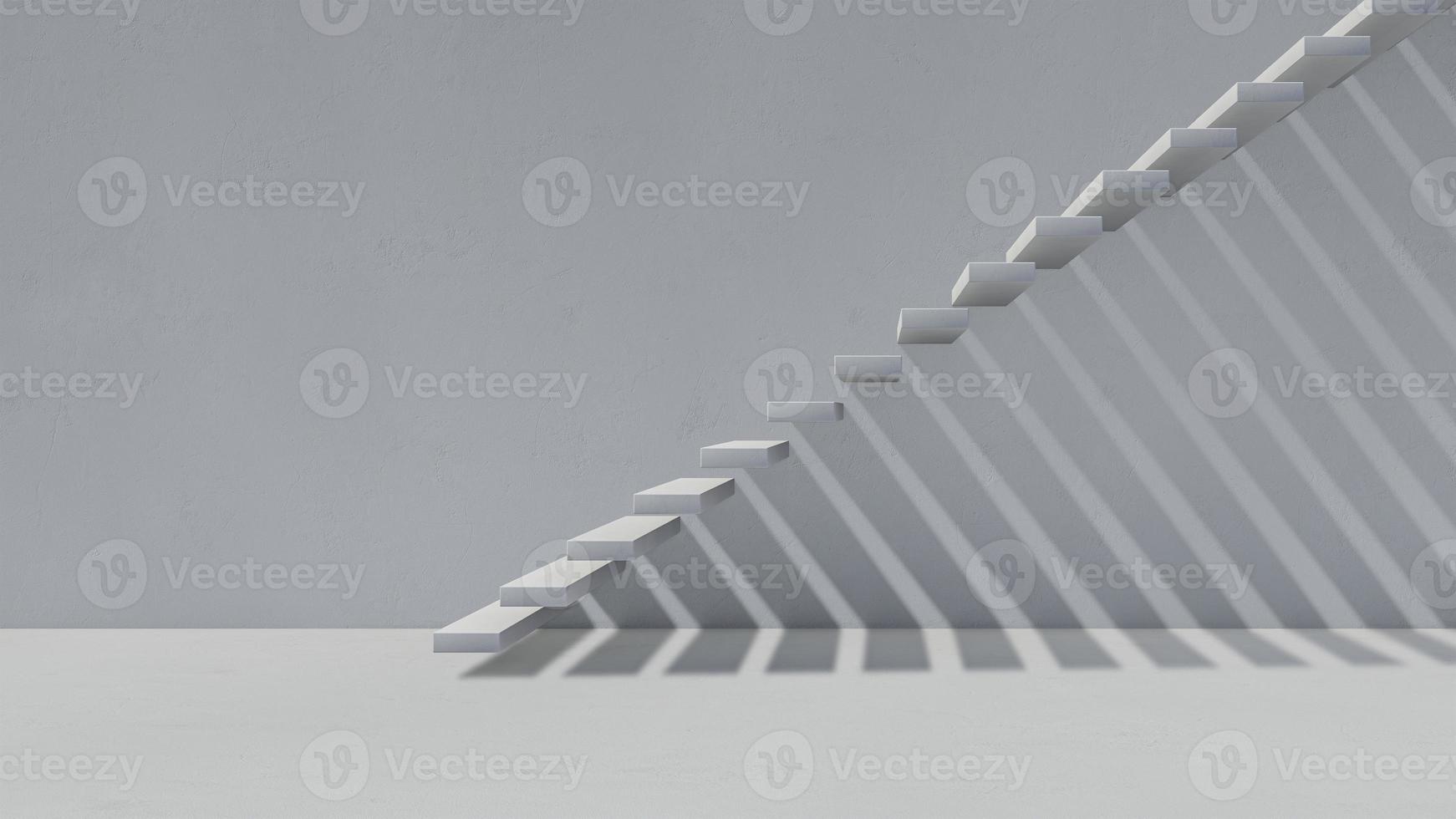 Immagine di rendering 3D di scale in cemento con ombra sul muro foto