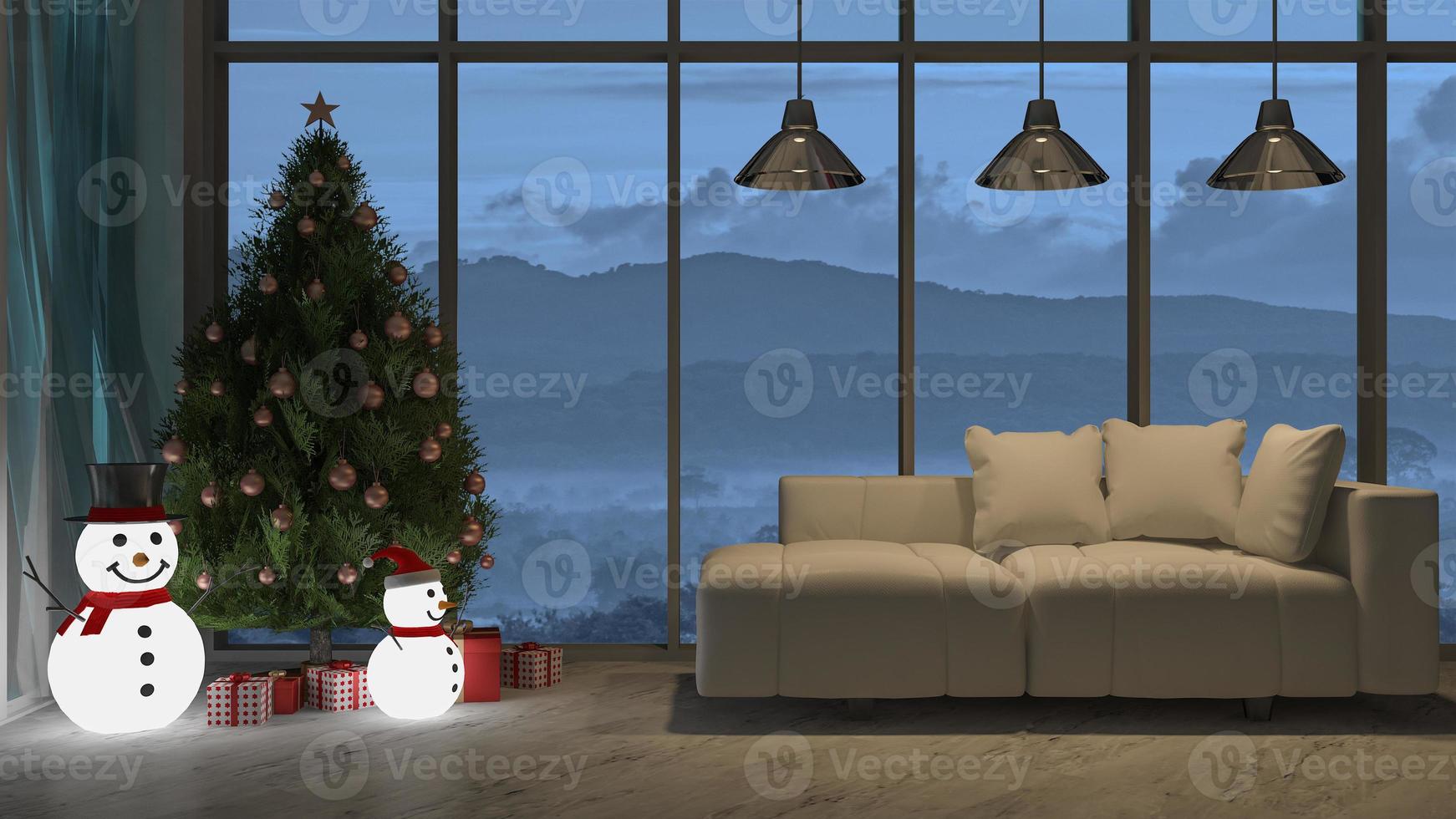 Immagine di rendering 3D del soggiorno il giorno di Natale foto