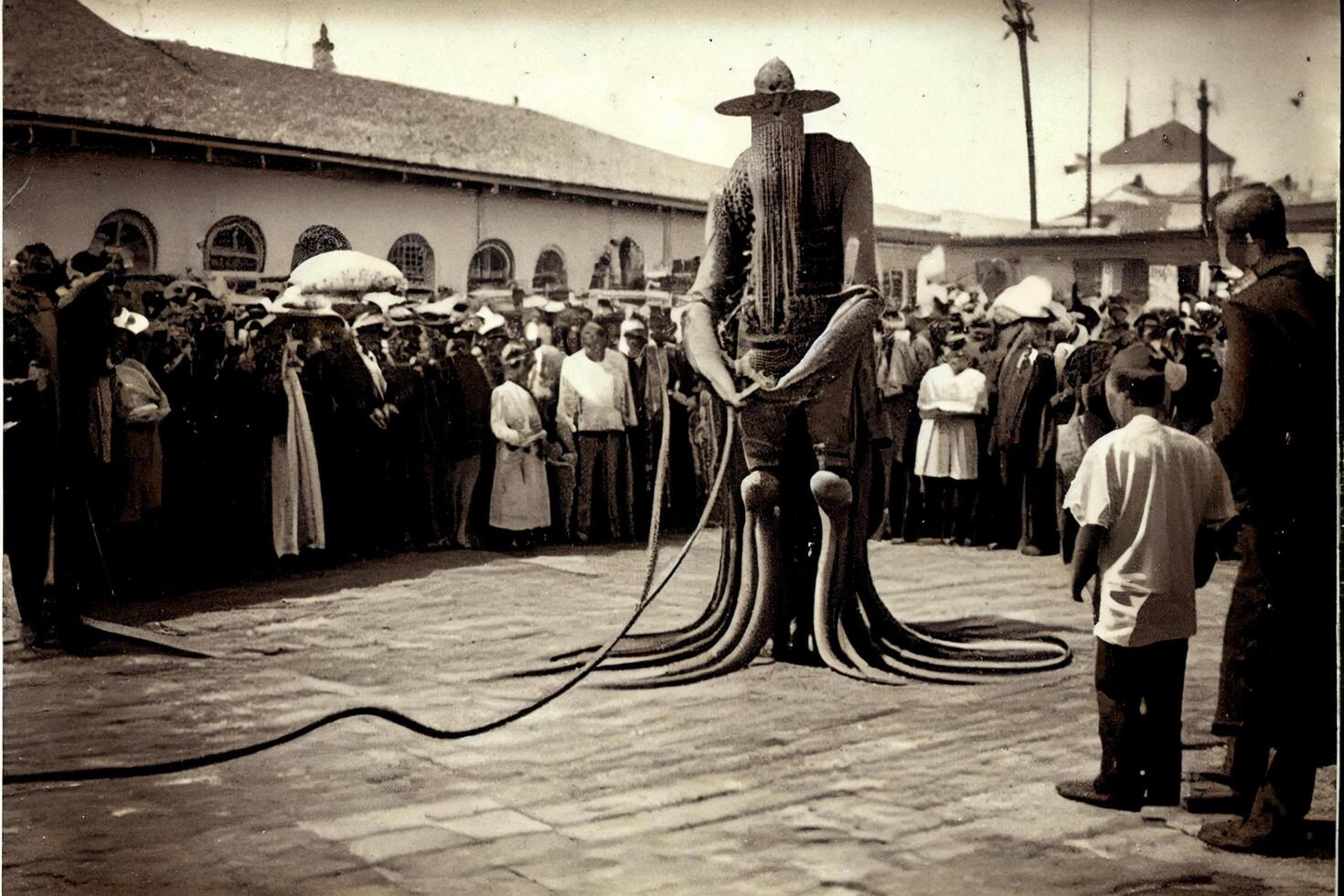 uomo in piedi su un' corda nel davanti di un' folla di le persone. generativo ai. foto