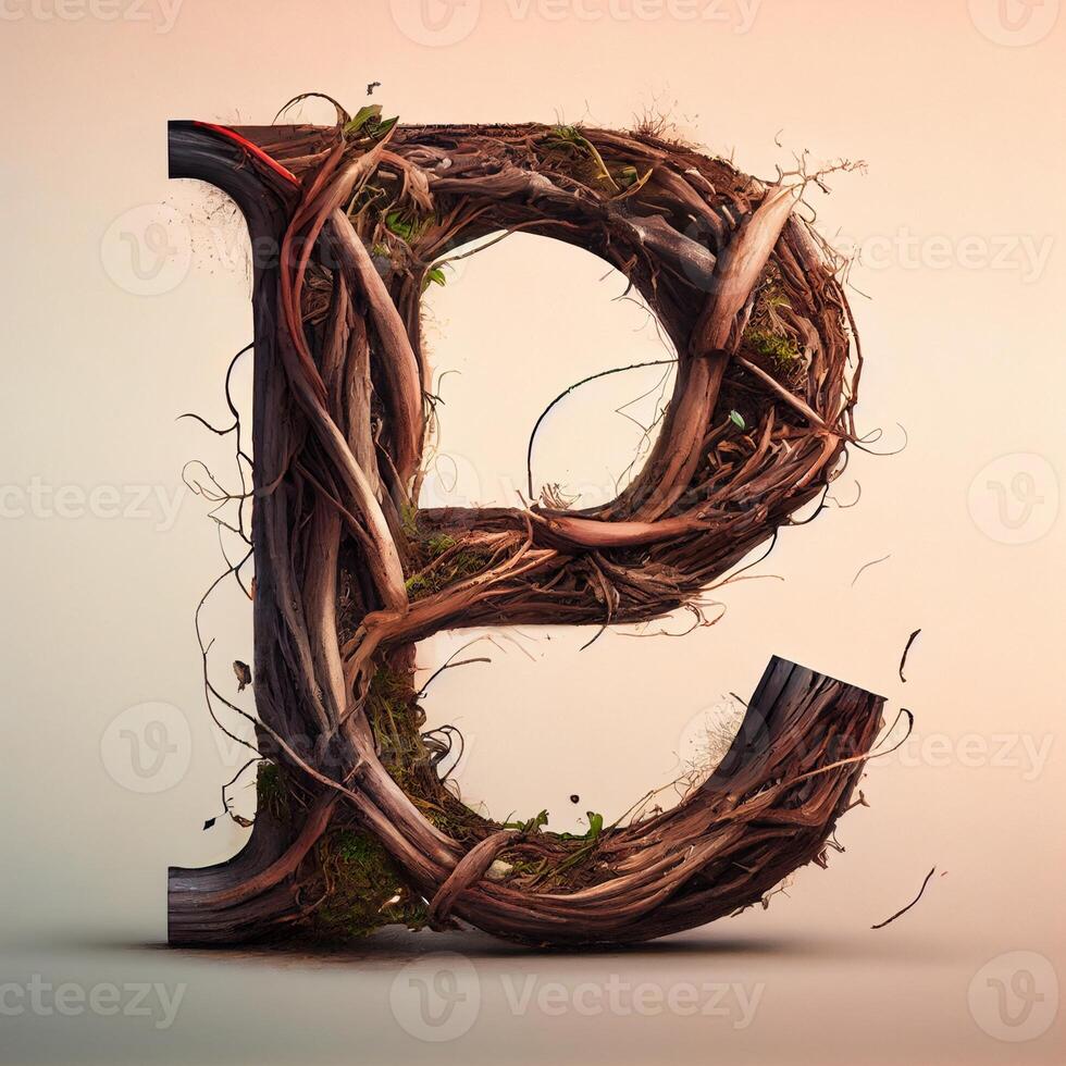 il lettera B è fatto su di ramoscelli e viti. generativo ai. foto