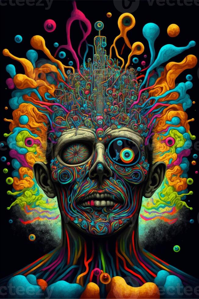 pittura di un' uomo con un' multicolore testa. generativo ai. foto