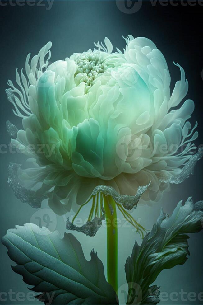 bianca fiore seduta su superiore di un' verde stelo. generativo ai. foto