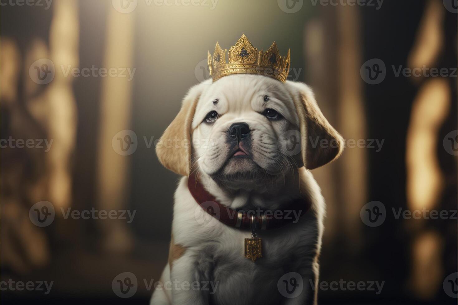 vicino su di un' cane indossare un' corona. generativo ai. foto