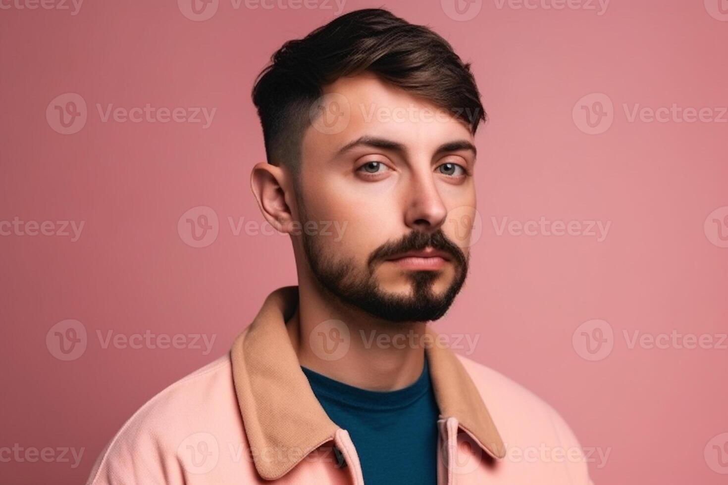 ai generativo un' uomo su solido colore sfondo con broncio viso espressione foto