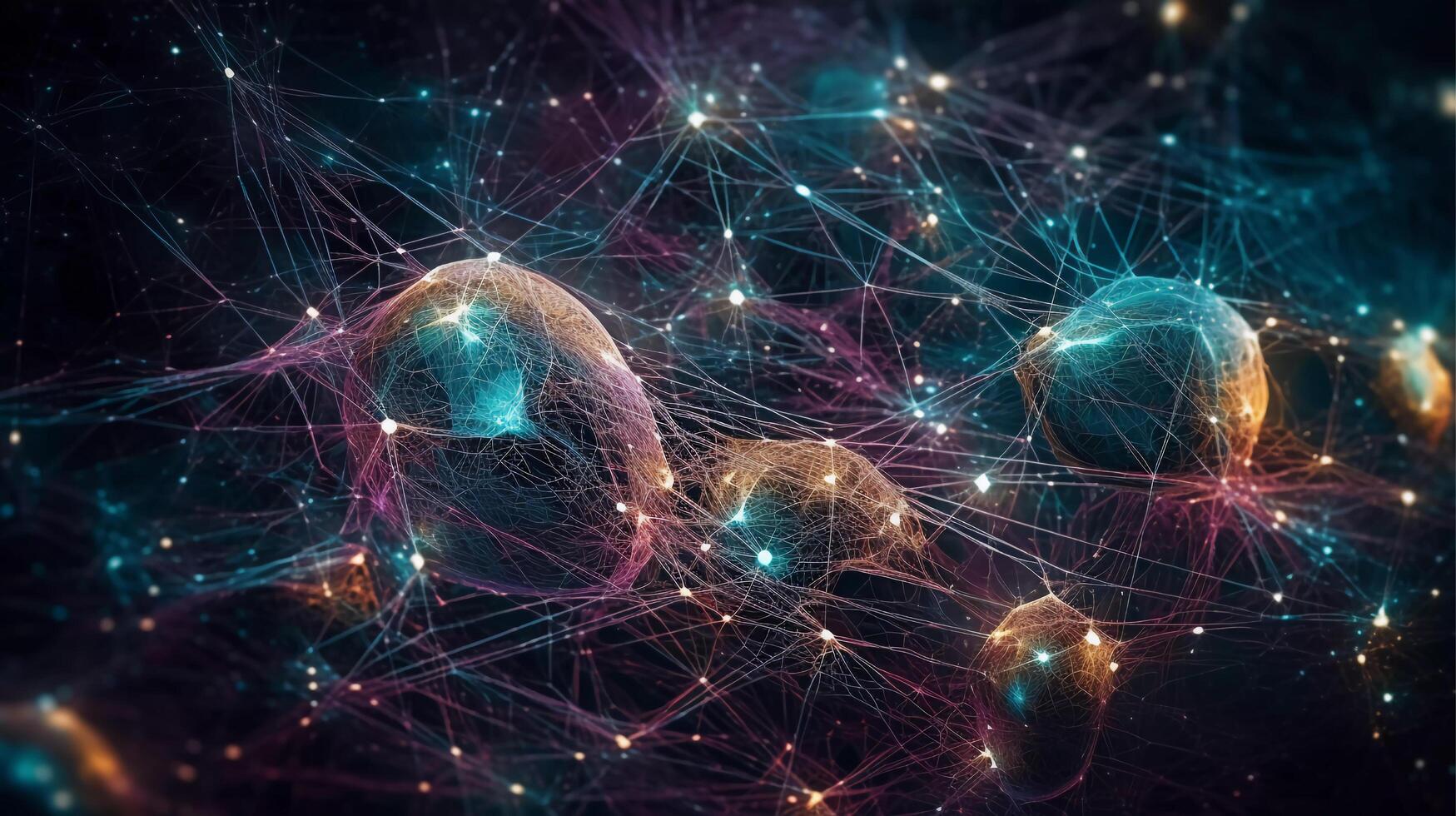 quantistico Rete visioni, un maestoso Immagine di quantistico Rete connessioni e comunicazione durante un' stellato notte ai generato foto