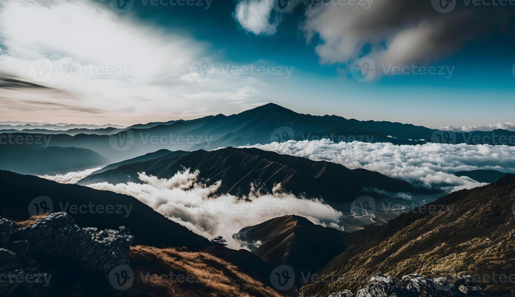 Visualizza a partire dal il superiore di il montagna generativo ai foto