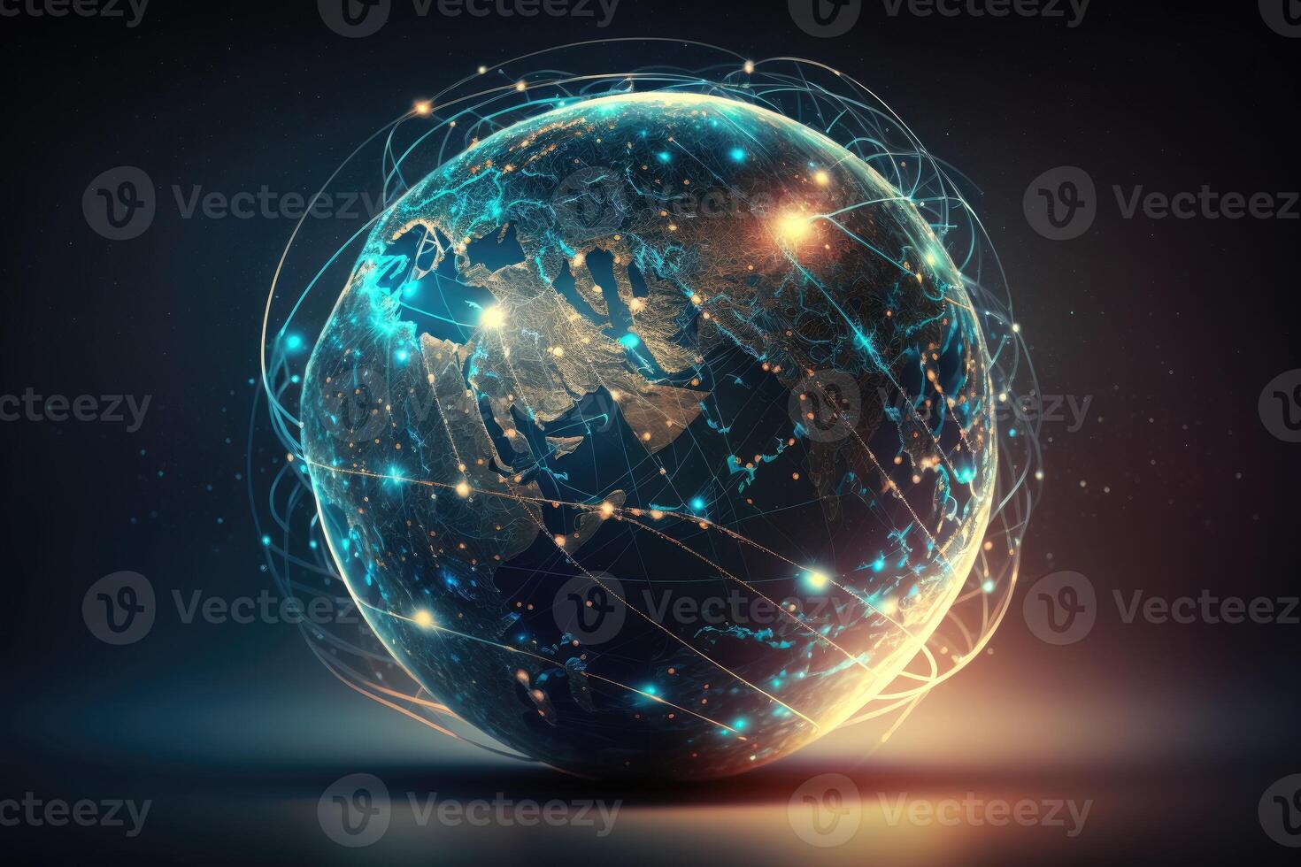 ai generato globale internazionale connettività sfondo 3d illustrazione. connessione Linee in giro terra globo. movimento di digitale dati fluire. foto