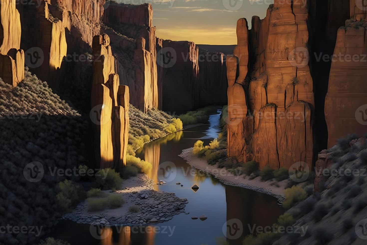 rosso roccia canyon deserto nel Nevada panoramico paesaggio a sera. neurale Rete generato arte foto