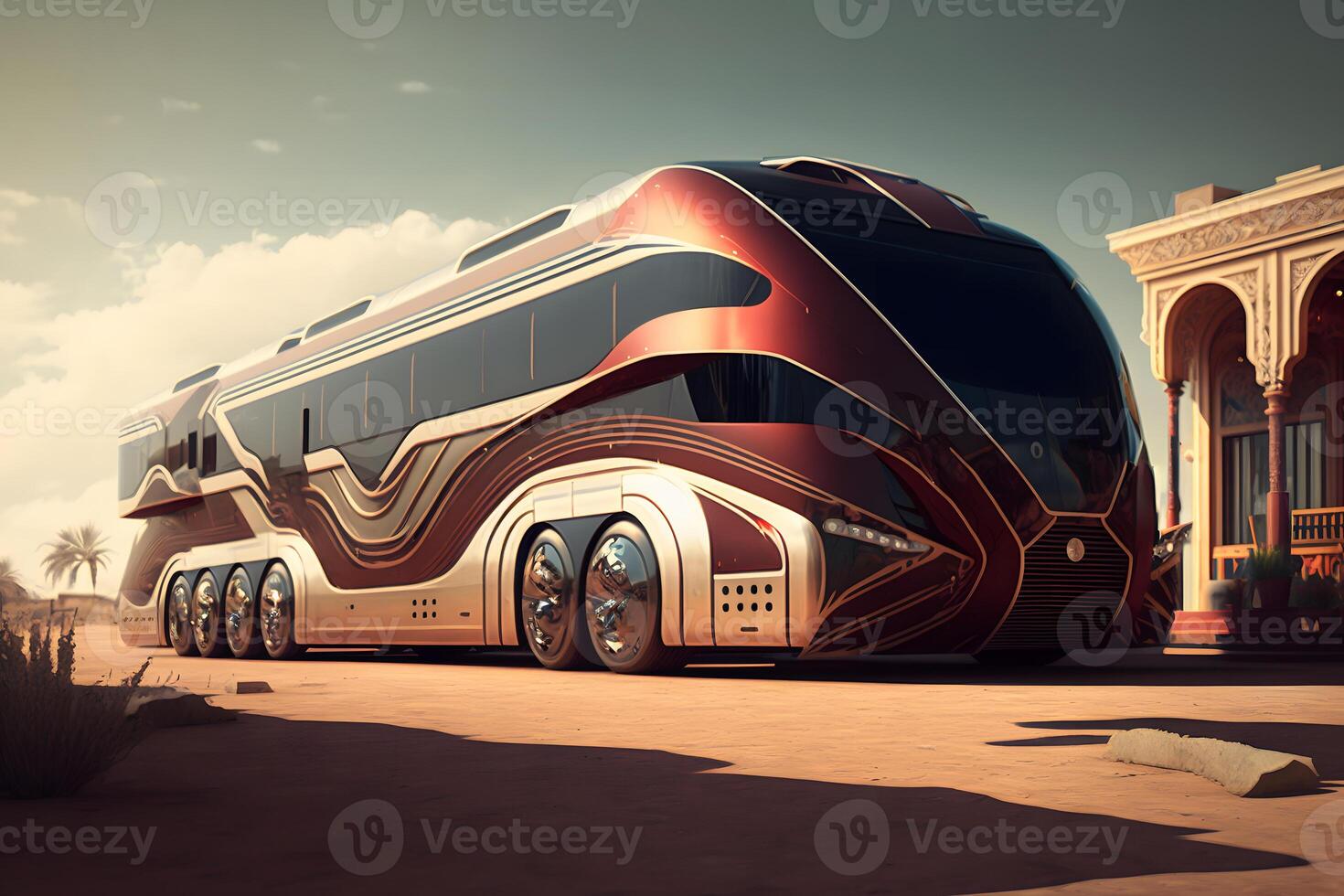 futuristico autobus, macchine di il futuro. neurale Rete ai generato foto