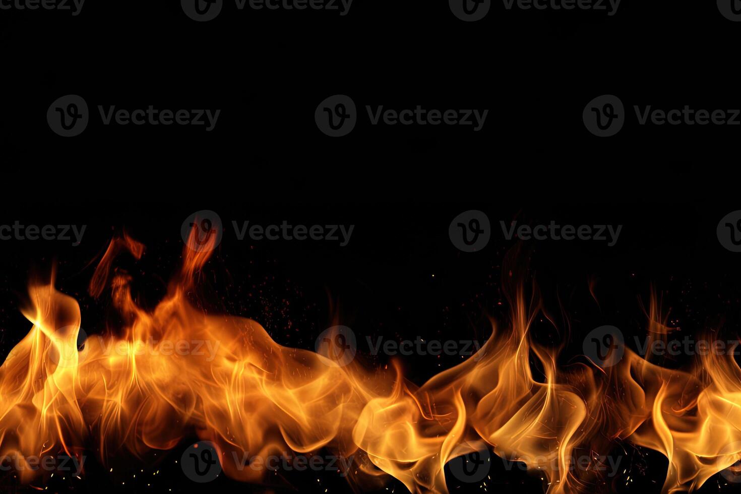 ardente fuoco fiamma su nero sfondo con copia spazio. ai generato foto