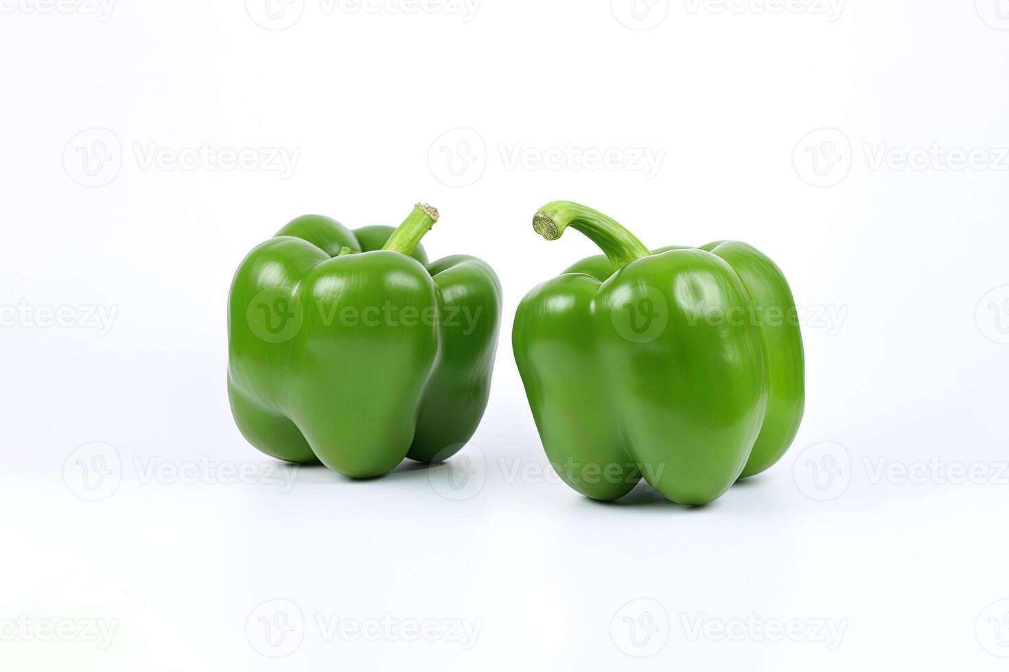 un' gruppo di verde campana Pepe isolato su bianca sfondo. ai generato foto
