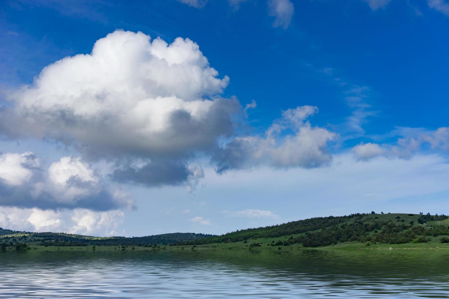 paesaggio naturale con un campo verde ricoperto di erba foto